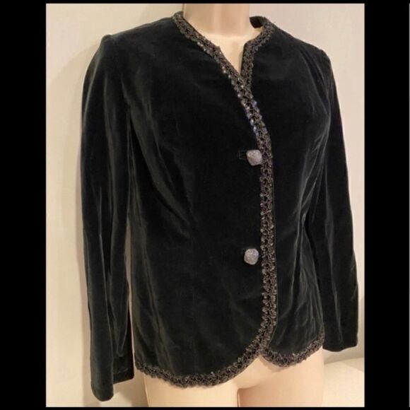 BEAUTIFUL VELOUR BLACK SEQUIN DRESS JACKET S - Picture 4 of 6